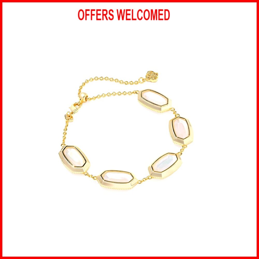 Gold Plated Brass Delicate Chain Bracelet with Bezel Stones